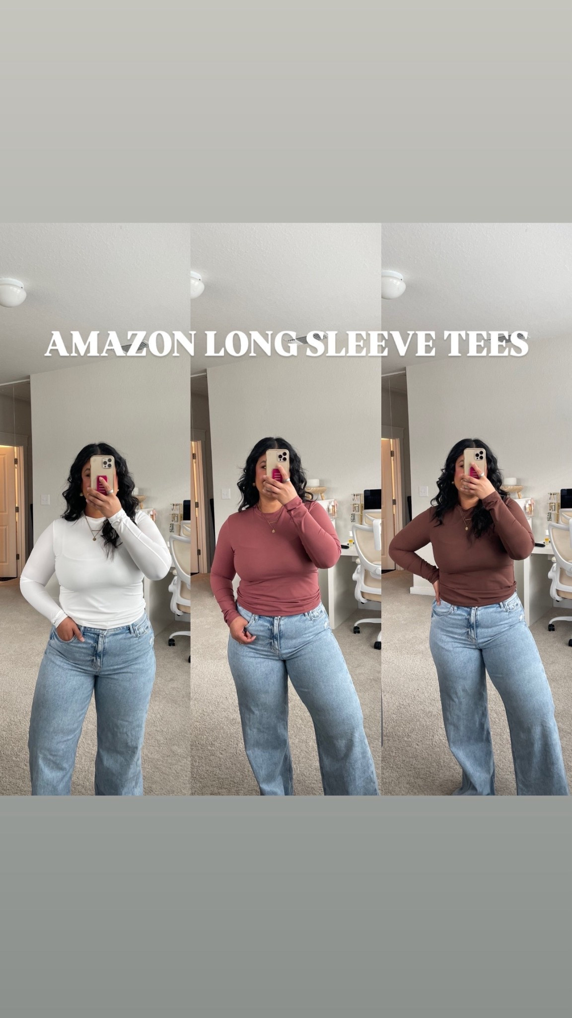 Love these on their own but especially for layering in the fall and winter. They are fitted, high compression like a bodysuit, smoothing, and stretchy. I wear my true size large in them! // also linking jeans (from AE). Shade salty air. Size down one. I wear a size 10 short. 

#LTKMidsize #LTKFindsUnder50 #LTKPetite