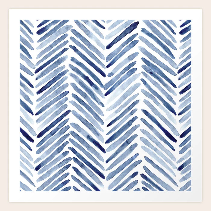Indigo herringbone - watercolor blue chevron Art Print | Society6