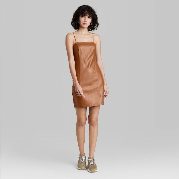 Women&#39;s Sleeveless Faux Leather Bodycon Dress - Wild Fable&#8482; Copper Brown XS | Target