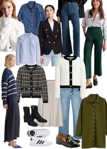 Fall essentials.  Blazers, denim, wide-leg denim, stripes, satin skirt, booties, loafers, trainers, cardigans, shirt dress 

#LTKstyletip #LTKover40 #LTKfindsunder100