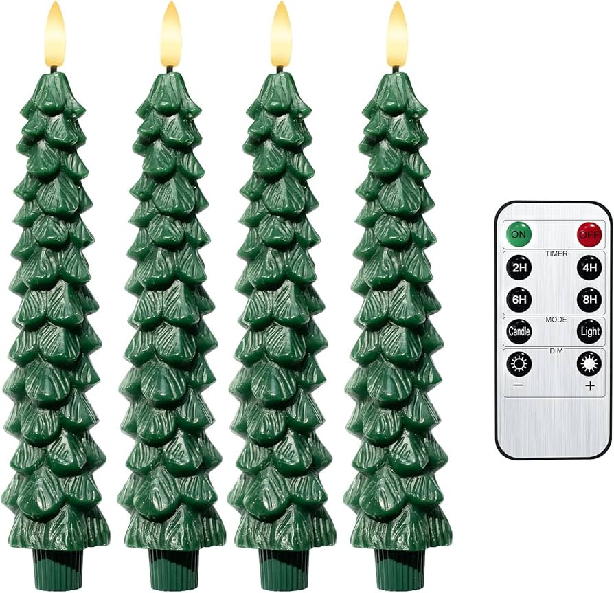 Christmas Tree Candles LED Flameless Taper Candles 4 PCS with Remote and Timer 3D Light, Flickeri... | Amazon (US)