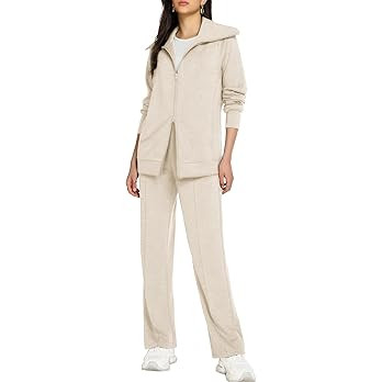 Casly Lamiit Lounge Sets for Women 2026 Spring Sweatsuit Long Sleeve Zip Up Travel Outfit Wide Le... | Amazon (US)
