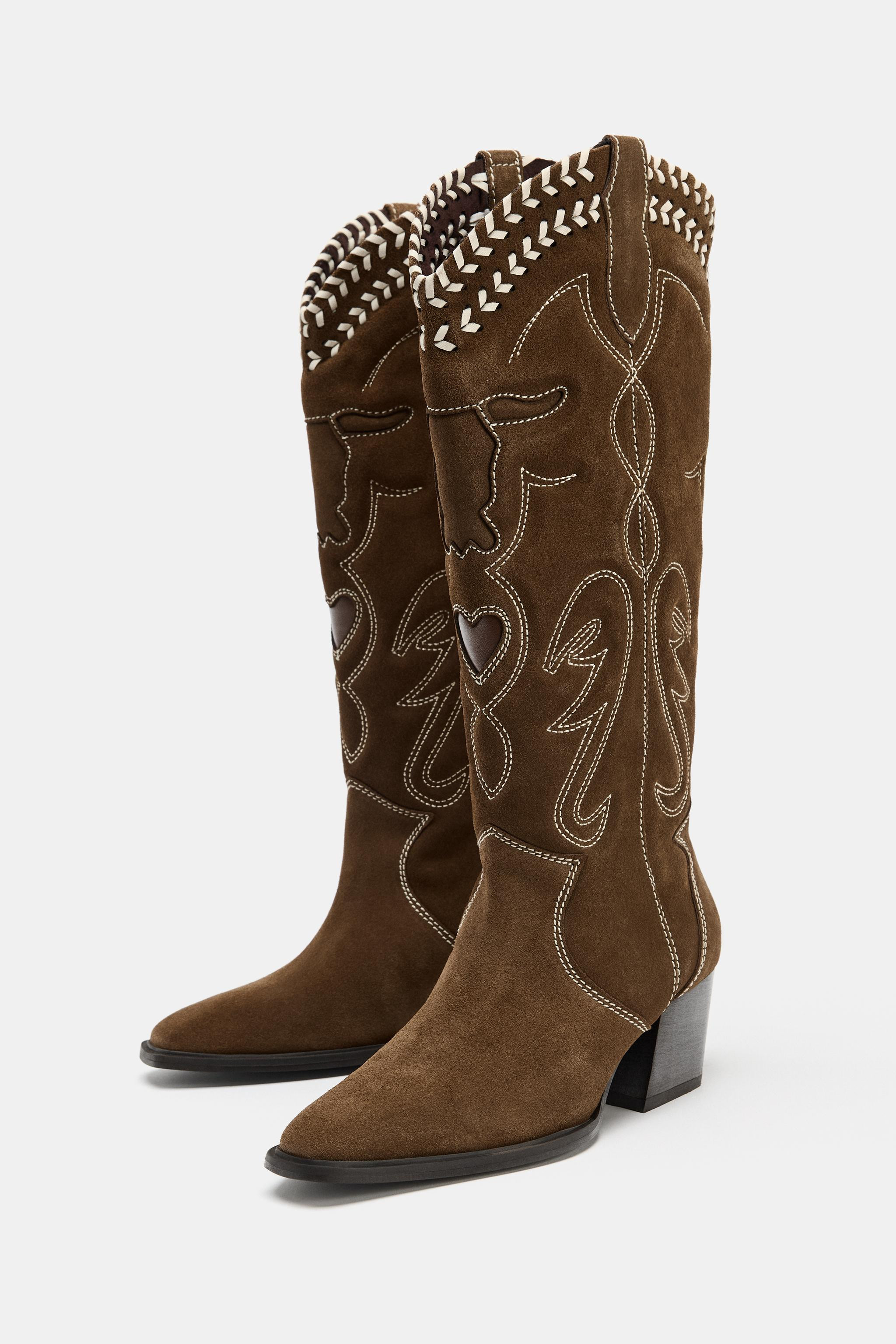 EMBROIDERED LEATHER BOOTS | Zara US