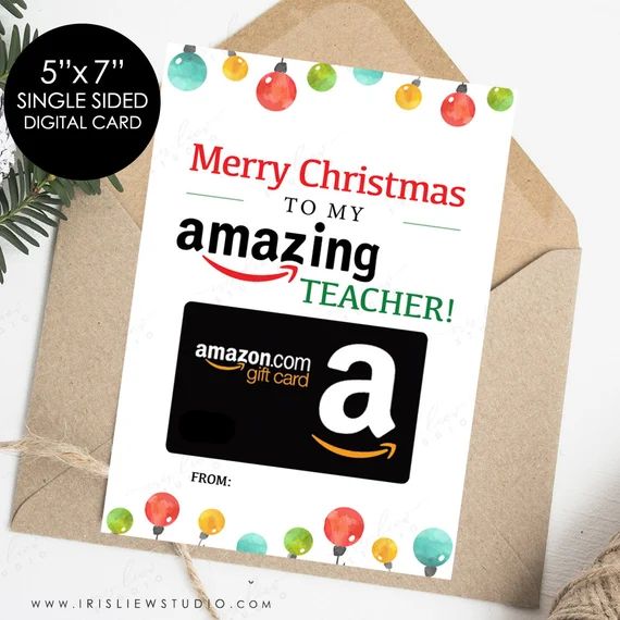 Merry Christmas to My Amazing Teacher Cardamazon Gift Card | Etsy | Etsy (US)