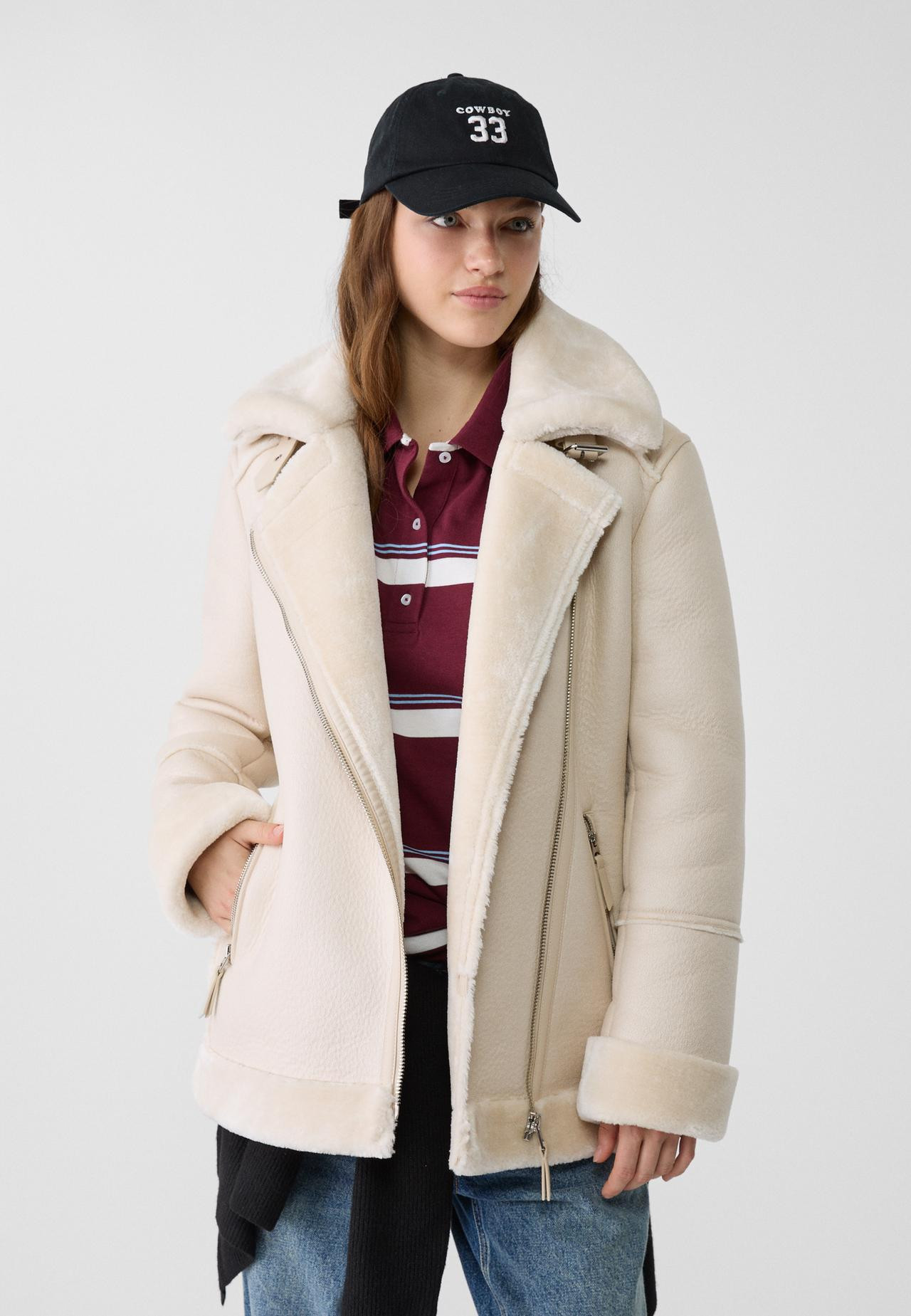 Low stockFaux shearling biker jacket£65.99Select size | Stradivarius (UK)