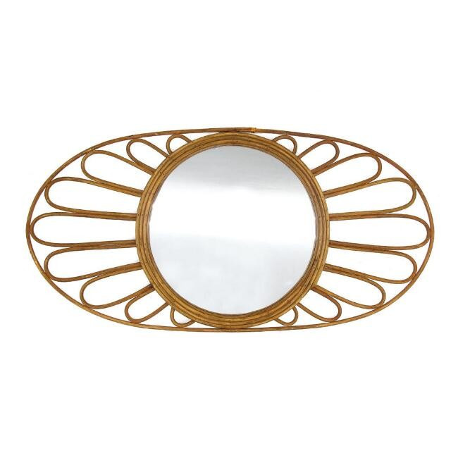 Oval Natural Rattan Floral Wall Mirror | World Market