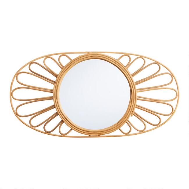 Oval Natural Rattan Floral Mirror | World Market