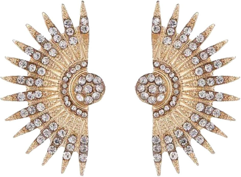 Gold Tone Art Deco Antique Vintage Style Flapper Fan Wings Rhinestone Wedding Bridal Prom Stateme... | Amazon (US)