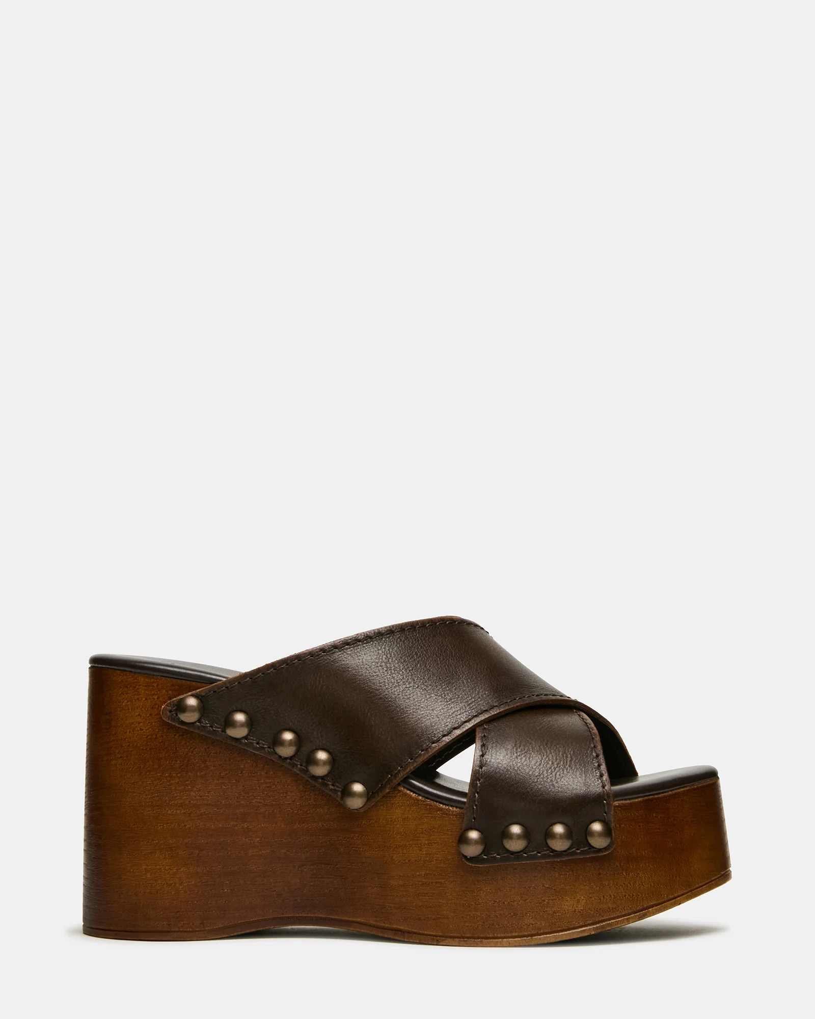 KOKO Brown Leather Mule Platform Wedge Studded Women's Sandal | Steve Madden (US)