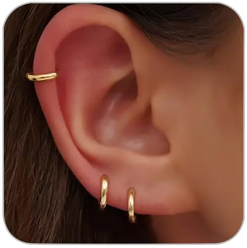 Amazon.com: 1 Pair 6mm Small Hoop Earrings for Women, Dainty 14K Gold Plated Huggie Hoop Earrings... | Amazon (US)