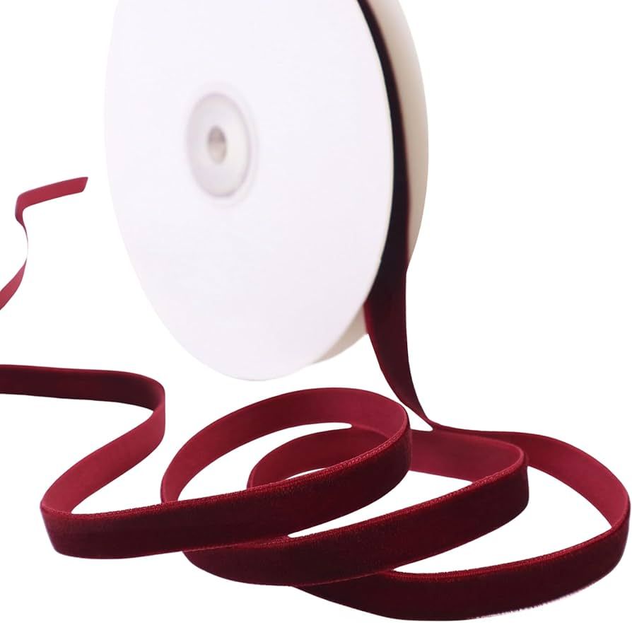10 Yards Velvet Ribbon Burgundy Velvet Fabric Ribbon Trim Single Face Spool Satin Velvet Ribbon f... | Amazon (US)