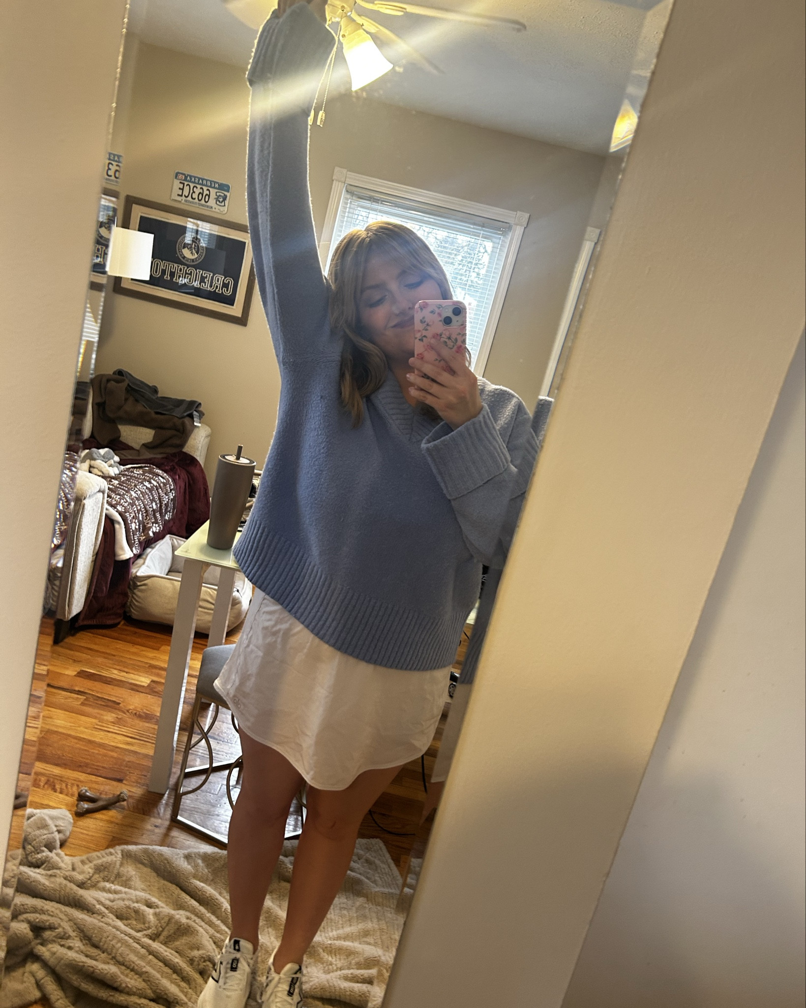 game day but make it comfy & cute 🤍🏈 oversized knit, @aloyoga white tennis skirt, and comfy sneakers for cheering in style. cozy, casual, and ready for kickoff. #GameDayFit #CasualChic #OOTD 

 

#LTKgrwm #LTKootd #LTKfitnessgoals