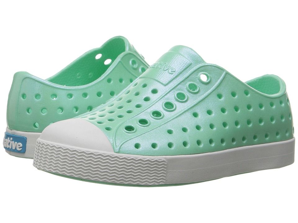 Native Kids Shoes - Jefferson Iridescent (Toddler/Little Kid) (Glass Green/Shell White/Galaxy Iridescent) Girls Shoes | Zappos