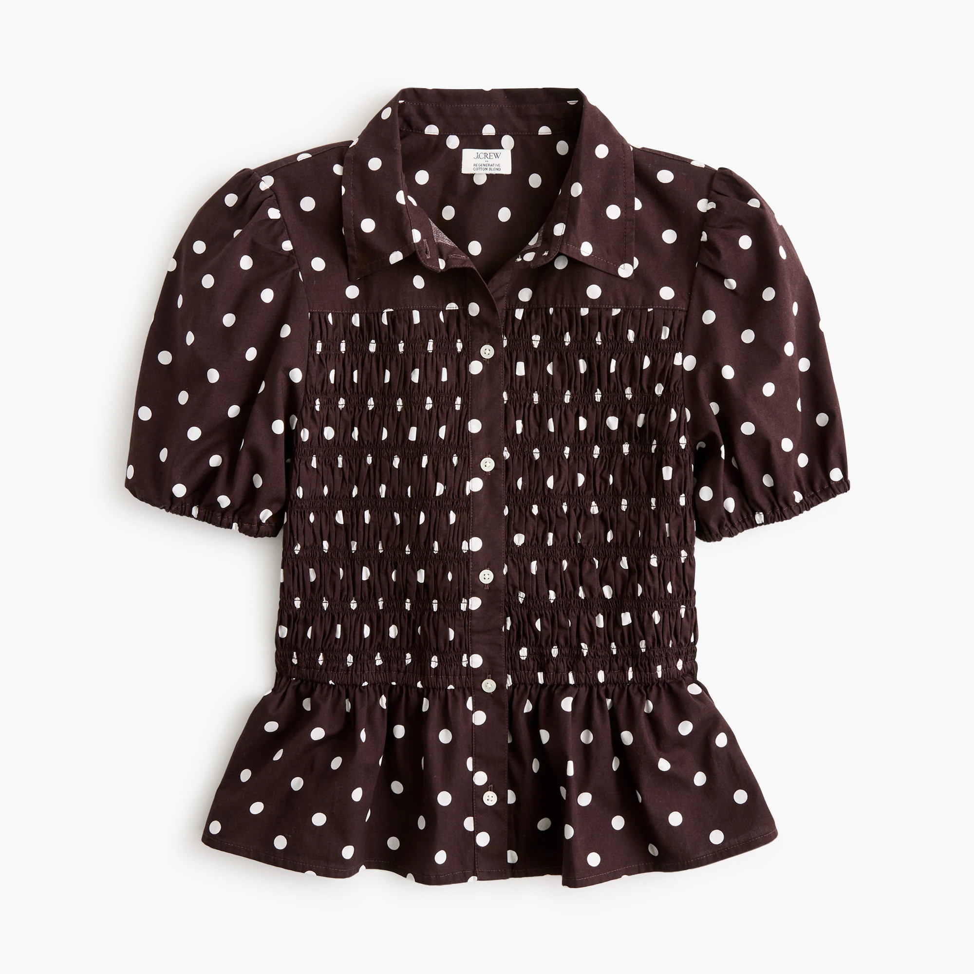 Polka-dot smocked button-front top | J.Crew Factory