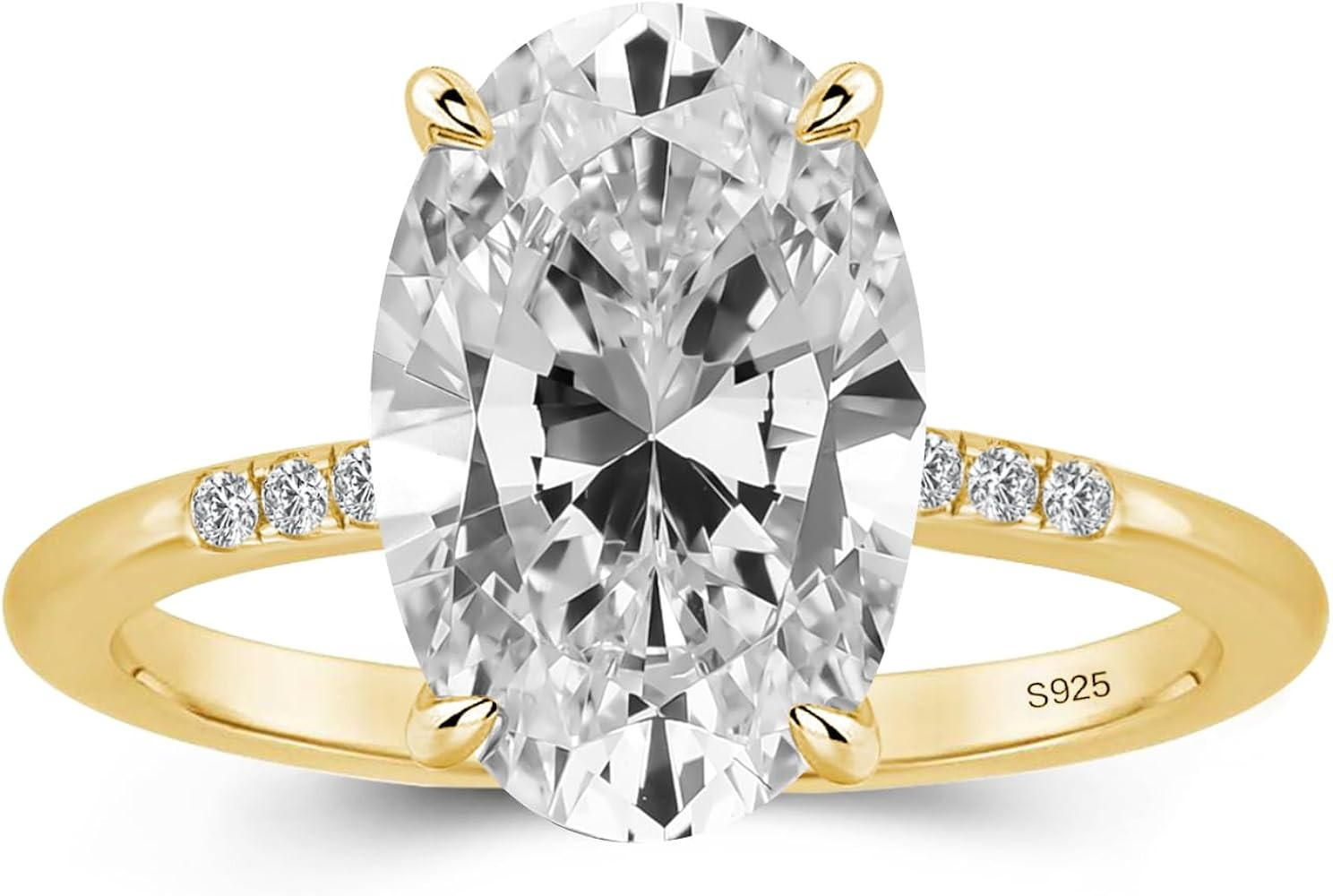 3.5ct Solitaire Oval Engagement Ring for Women,14K Gold Plated 925 Sterling Silver Cubic Zirconia... | Amazon (US)