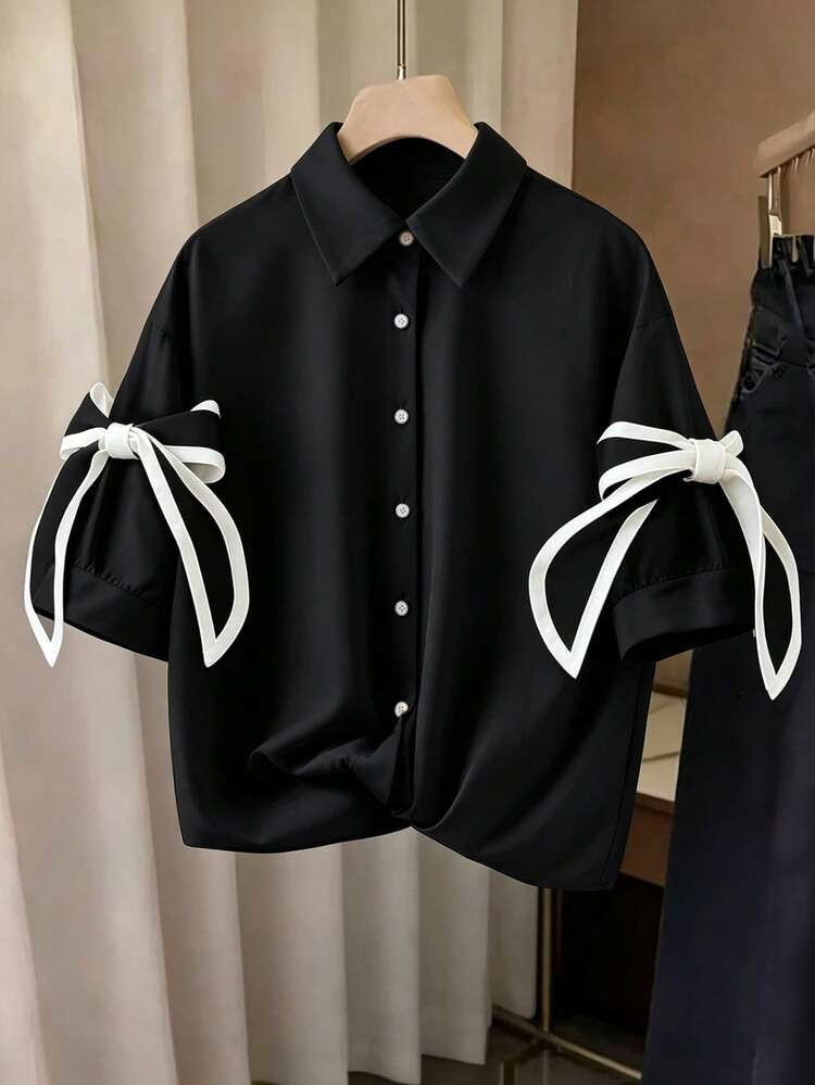 Resyla Women's Casual Shirt With Bow Decor Single-Breasted | SHEIN