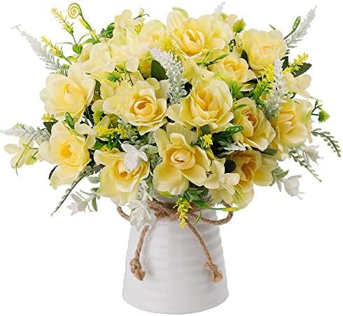 LESING Artificial Flowers with Vase Fake Silk Flowers in Vase Gardenia Flowers Decoration for Hom... | Amazon (US)