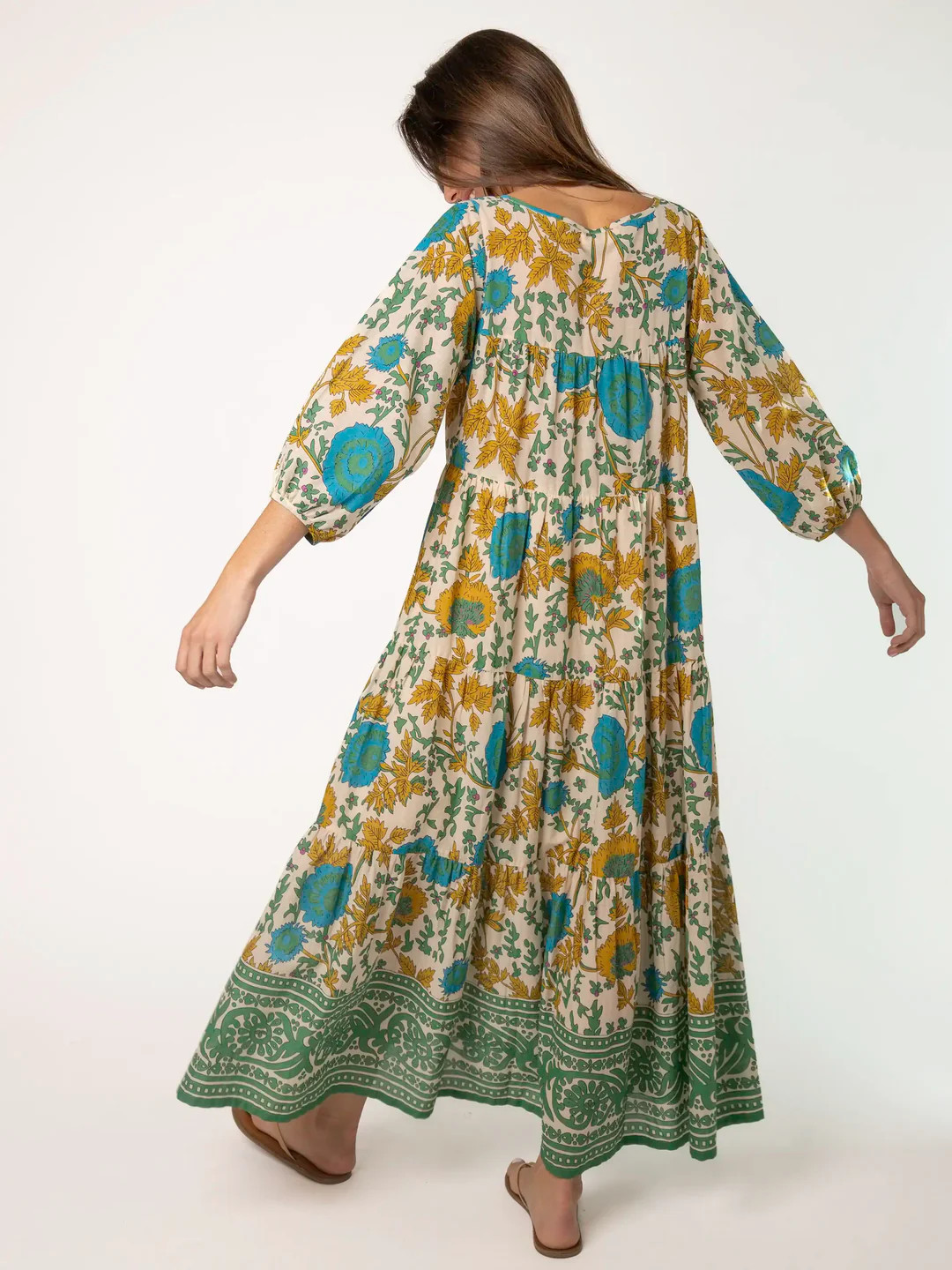 Auguste Maxi Dress - Cream Green Border | Natural Life