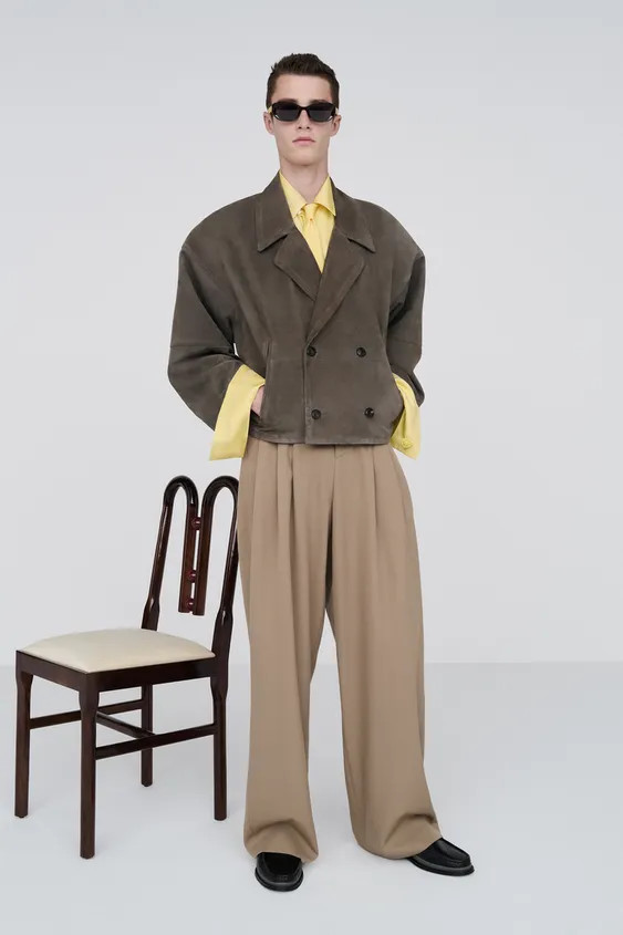 Zara - Cropped Suede Jacket - Gray - M - Man | Zara US