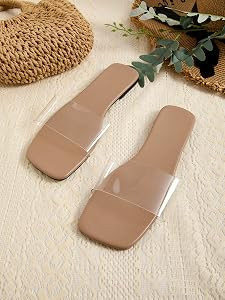 Amazon.com | GORGLITTER Clear Sandals Transparent Flat Sandals Dressy Open Toe Casual Slide Sanda... | Amazon (US)
