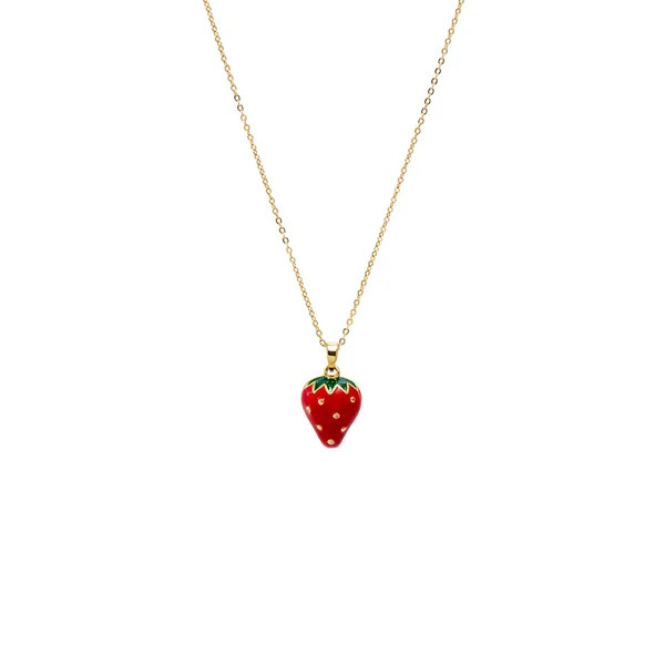 Red Enamel Strawberry Pendant Necklace | Adina Eden