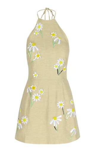 Delilah Open-Back Daisy-Embroidered Cotton-Linen Mini Dress | Moda Operandi (Global)