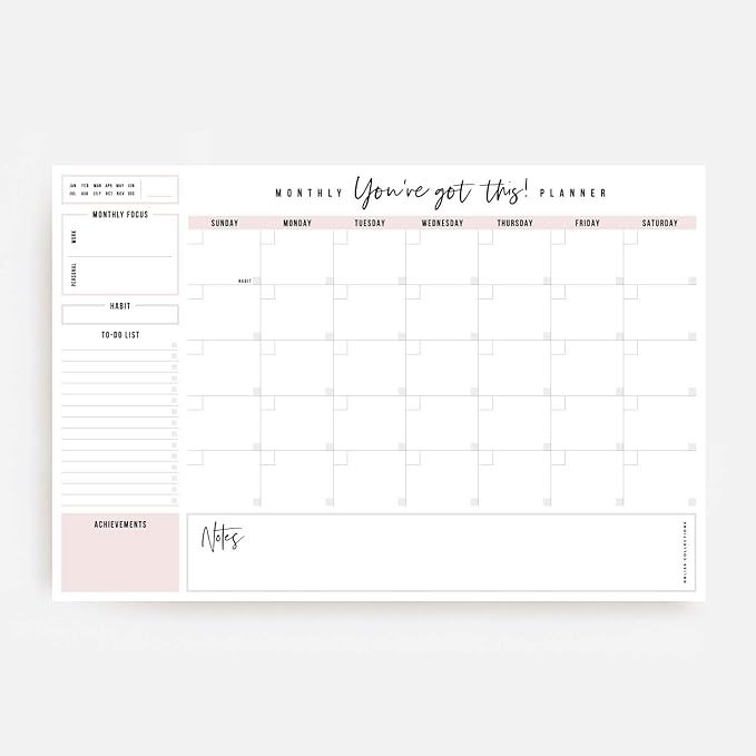 Bliss Collections Monthly Planner with 18 Undated 12 x 18 Tear-Off Sheets - You've Got This Calen... | Amazon (US)