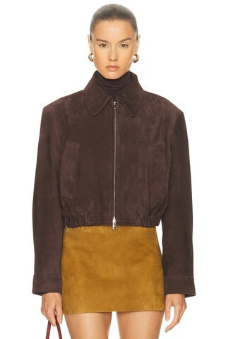 AGOLDE Nahlia Cropped Suede Jacket in Brown | FWRD 