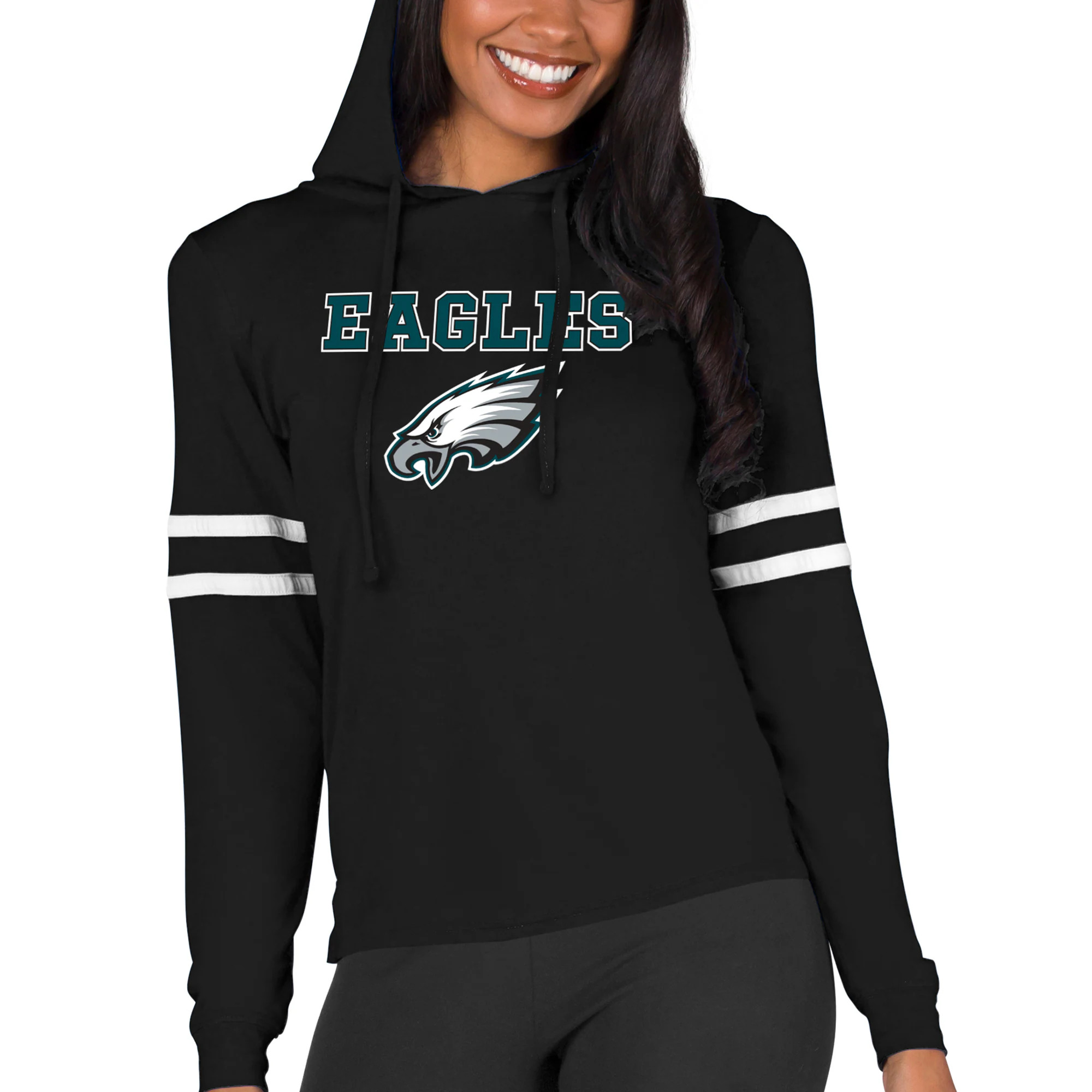 Philadelphia Eagles Concepts Sport Women's Marathon Lightweight Lounge Pullover Hoodie - Black | Fanatics