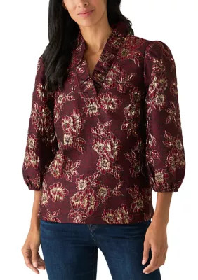 Women's 3/4 Sleeve Ruffle Neck Blouse | Belk