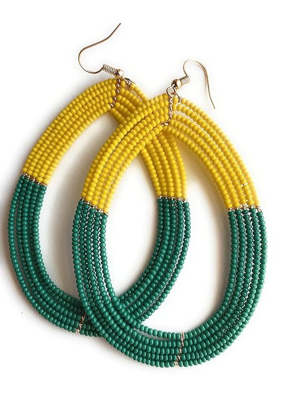 Alili - Large Lightweight Green And Yellow Earrings Handmade Beaded Earrings Green And Yellow Col... | Amazon (US)