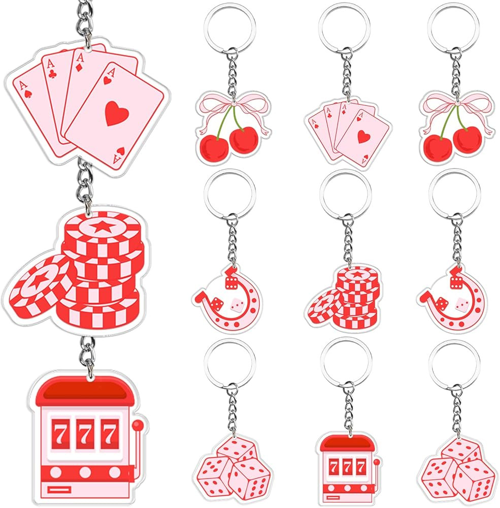 Serencatcher 12Pcs Casino Keychain Bulk, Lucky in Love Decorations Casino Party Favors Vegas Them... | Amazon (US)