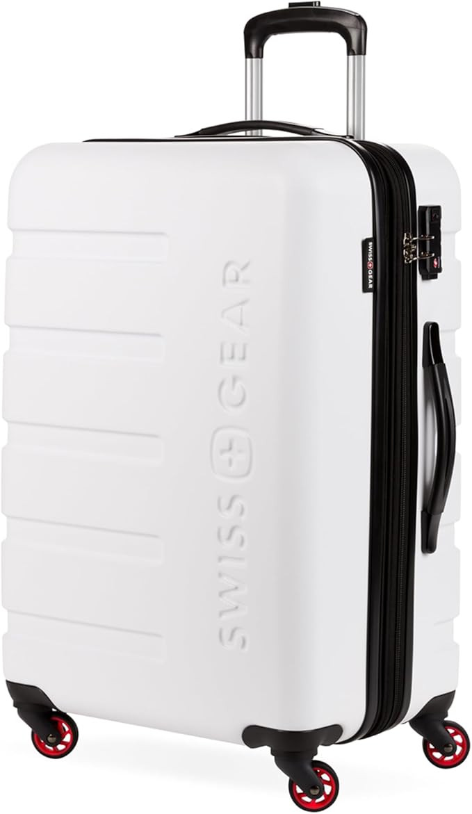 SwissGear 7366 Hardside Expandable Luggage with Spinner Wheels, White, Checked-Medium 23-Inch | Amazon (US)