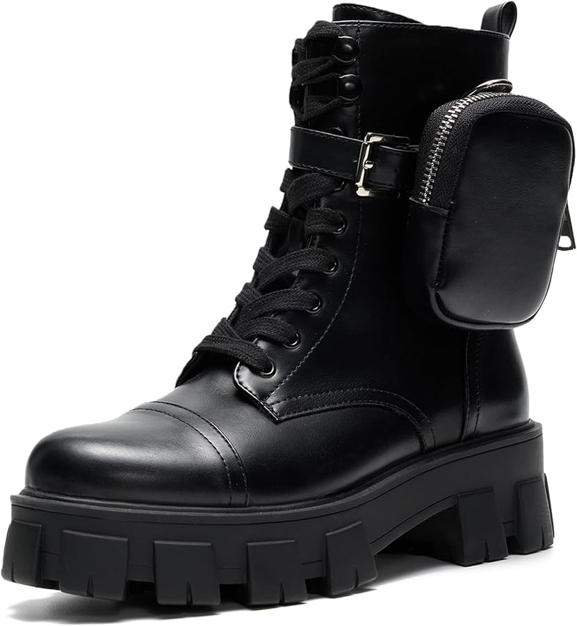 Cape Robbin Women's Combat Boots - Ankle Booties with Side Zipper, Pouch, Chunky Platform & Lace-... | Amazon (US)