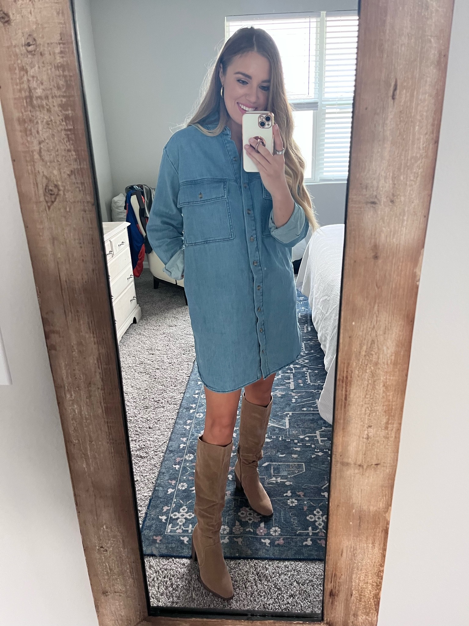 Target Dress + Boots. Size small in dress (my true size). I’m 5’5” for reference. Slightly oversized. 
Boots are TTS. I’m in taupe. 

#LTKSeasonal #LTKunder50 #LTKshoecrush