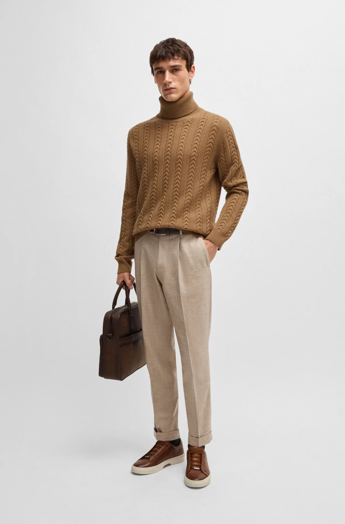 Cable-knit sweater in virgin wool and cashmere | Hugo Boss (UK)