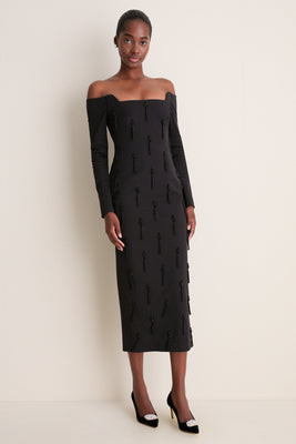 Black Tassel Embroidered Off The Shoulder Dress | Tuckernuck (US)