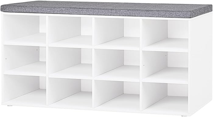 DINZI LVJ Shoe Storage Bench with Cushion, Cubby Shoe Rack with 12 Cubbies, Adjustable Shelves, M... | Amazon (US)