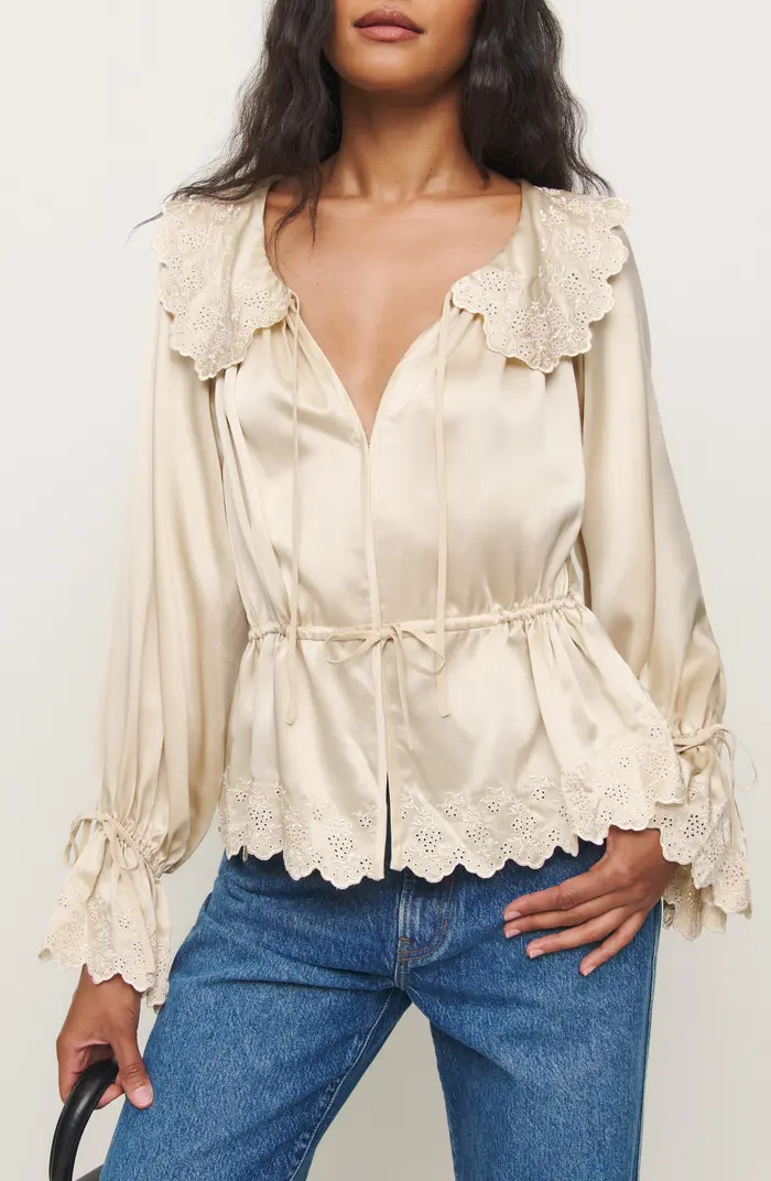 Reformation x Kacey Musgraves Lillie Eyelet Embroidered Silk Top | Nordstrom | Nordstrom