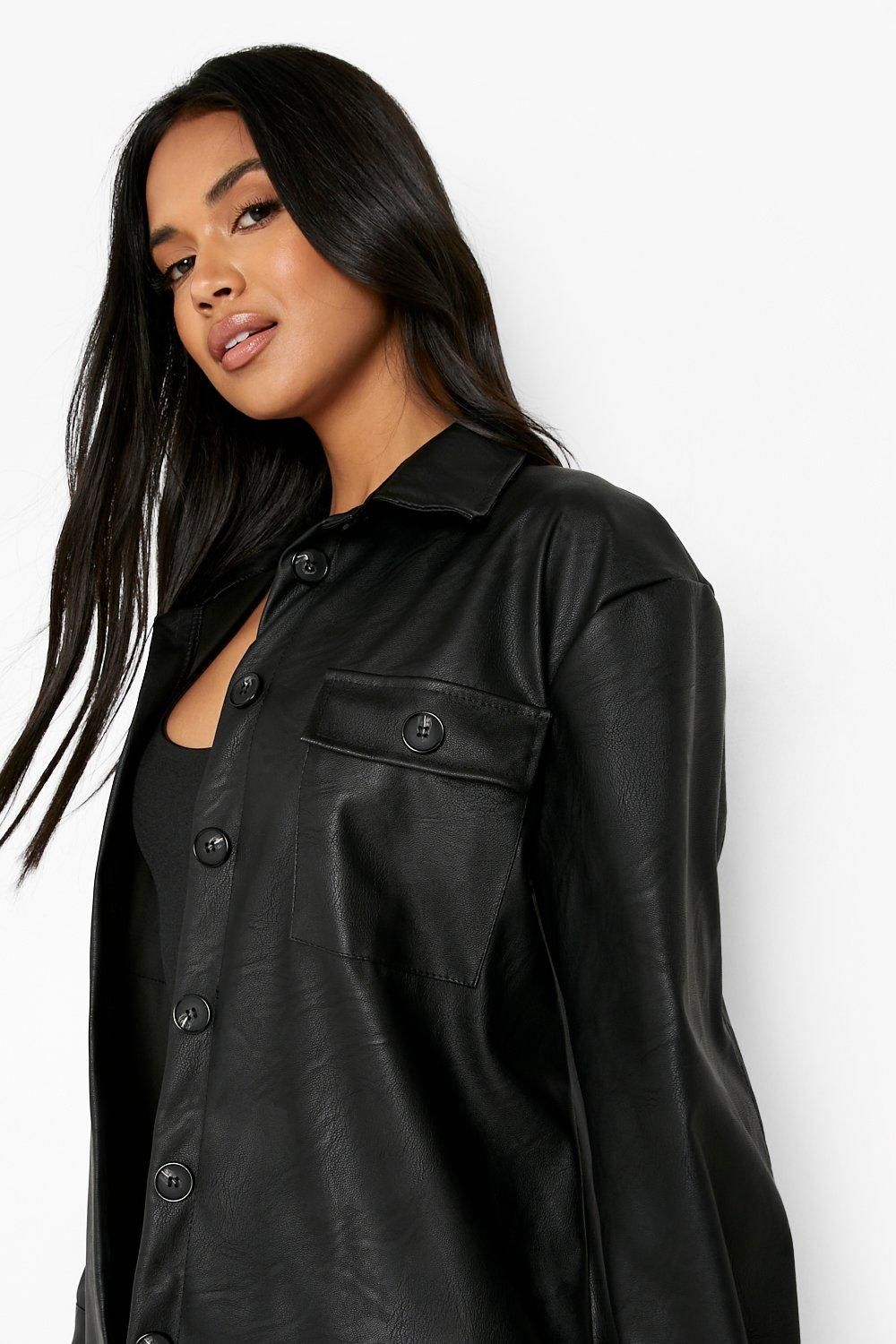 Faux Leather Pocket Oversized Shirt | Boohoo.com (US & CA)