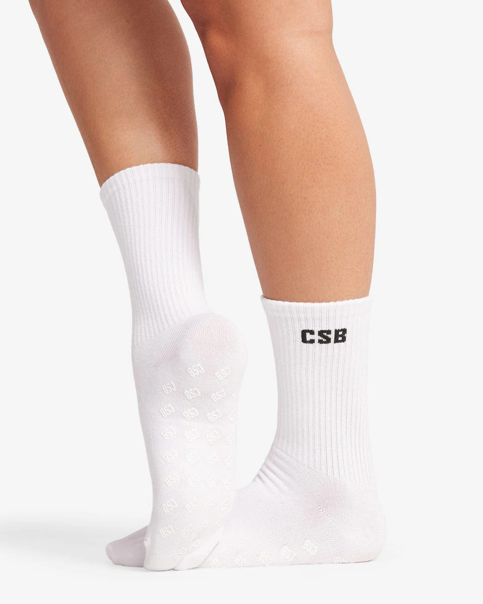 Pilates Grip Crew Socks | White | Crop Shop Boutique AU