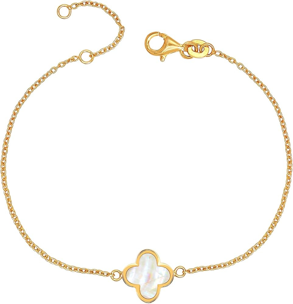 LeCalla 925 Sterling Silver Clover Bracelet Lightweight Adjustable Mother of Pearl Flower Chain B... | Amazon (US)