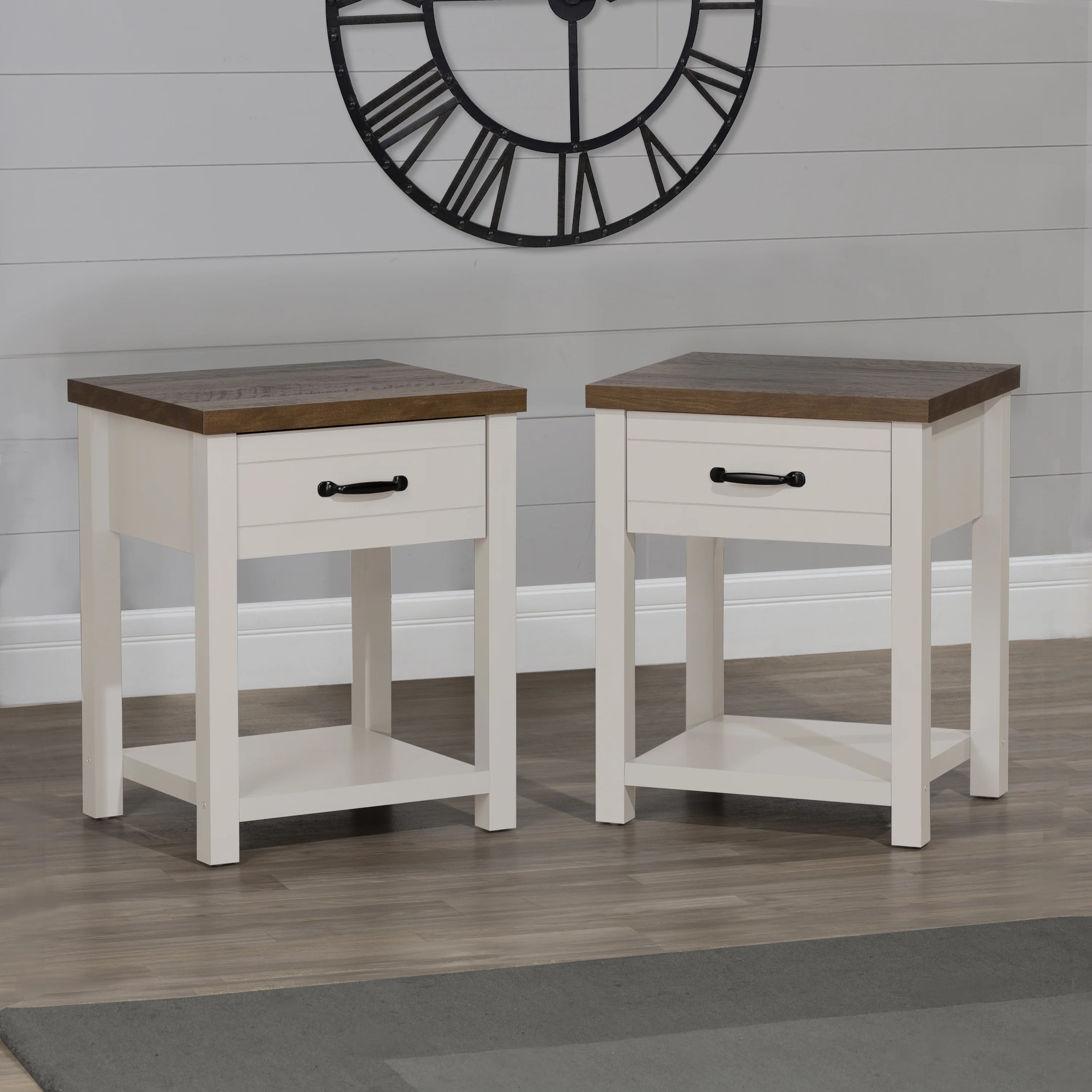 Hillsdale Lancaster Farmhouse Oak Top 1 Drawer Nightstand, Set of 2, Ivory | Walmart (US)