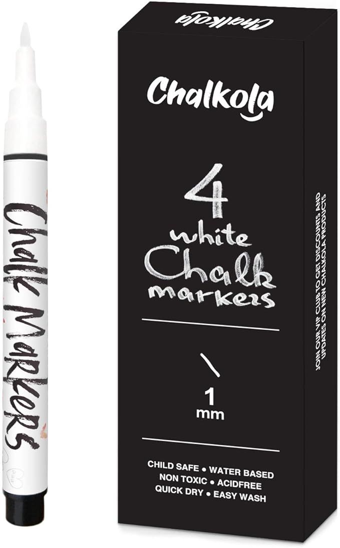 Extra Fine Tip White Chalk Markers (4 Pack 1mm Point) Chalk Pens - White Dry Erase Marker Pen for... | Amazon (US)