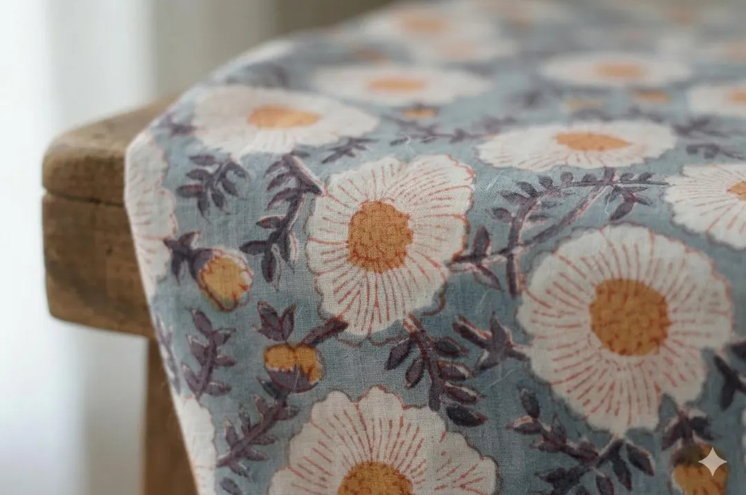 Daisy Flower Hand Block Print Cotton Fabric by the Yard, Jaipur Indian Floral Block Print Textile... | Etsy (US)