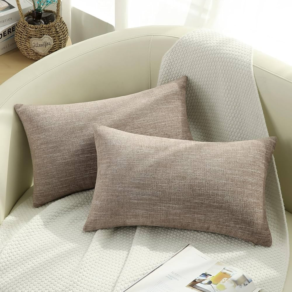decorUhome Chenille Decorative Throw Pillow Covers 12x20 Set of 2, Lumbar Farmhouse Textured Neut... | Amazon (US)