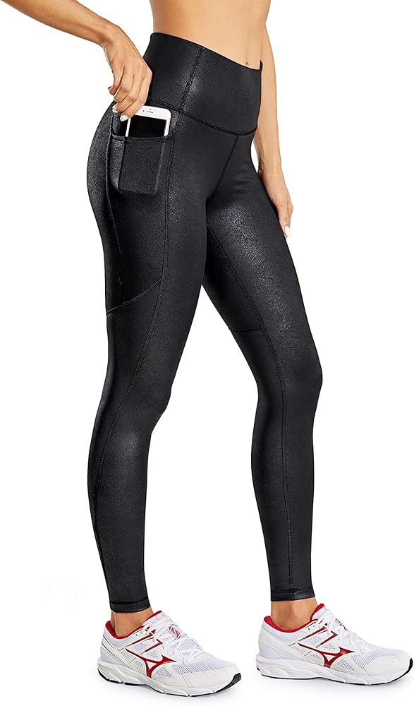 CRZ YOGA Women's Faux Leather Worktout Leggings 28 Inches - Stretchy High Waisted Yoga Tights wit... | Amazon (US)