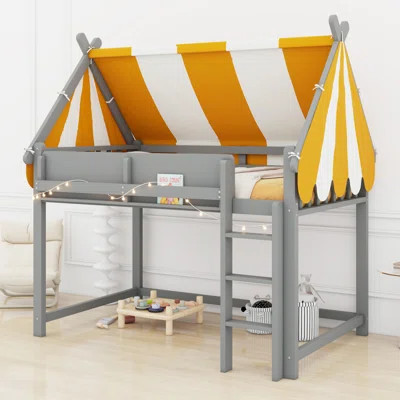 Cozy Canopy Loft Bed Featuring Integrated LED Lighting & Spacious Book Shelf | Wayfair North America