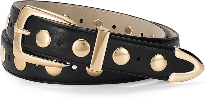 JASGOOD Women Leather Belt Fashion Studded Belt Ladies Punk Belt Vintage Leather Belt for Jeans D... | Amazon (US)