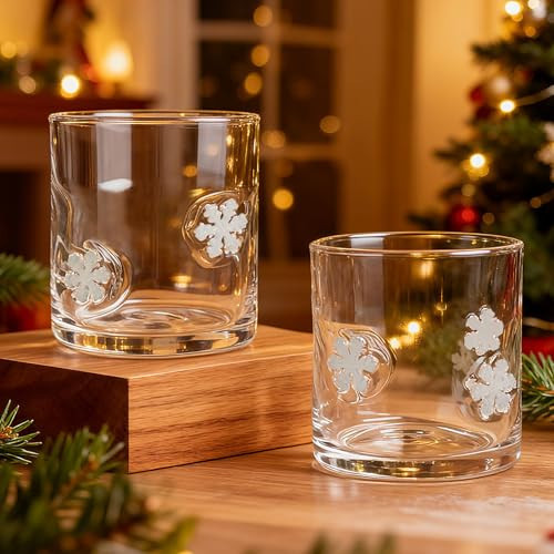 Leafory 2 Pcs Handmade Christmas Snowflakes Icon Juice Glass Cup, 14 oz Double Old Fashioned Stemless Wine Cocktail Drinking Glass Cup for Holiday Party Supplies Xmas Gifts | Amazon (US)